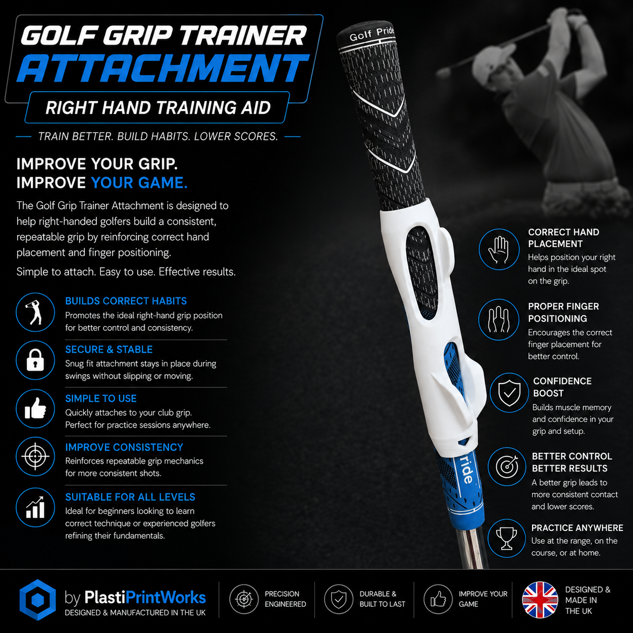 Golf Grip Right  Hand Trainer Attachment Outdoor Swing Training Aid