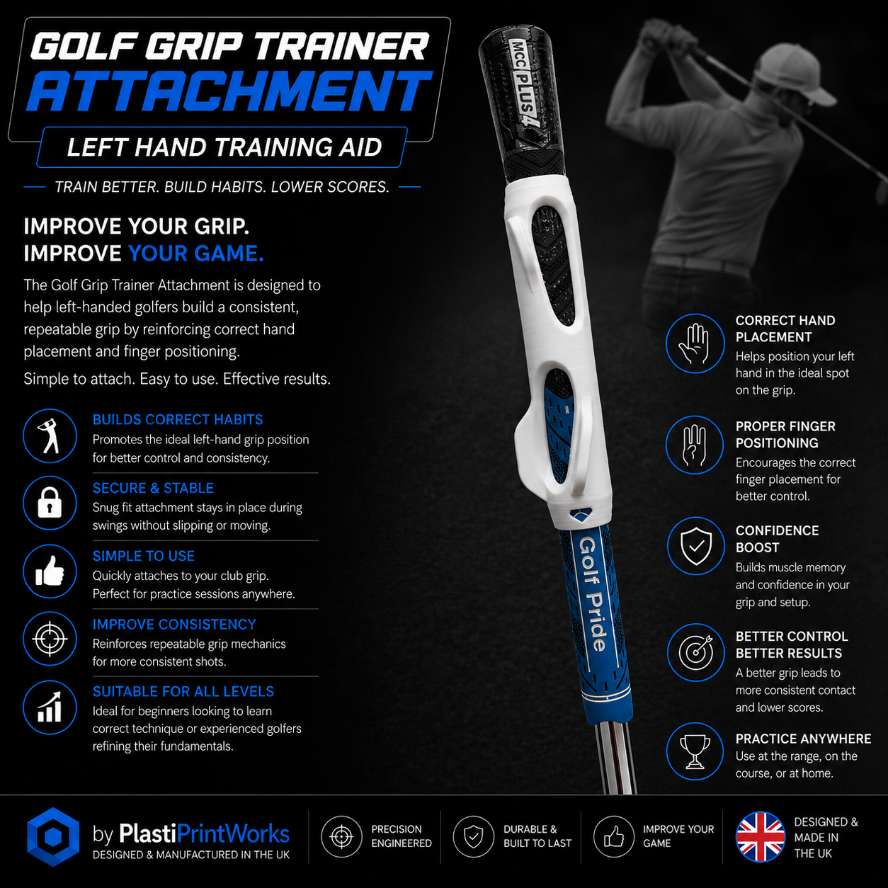 Golf Grip left Hand Trainer Attachment Outdoor Swing Training Aid